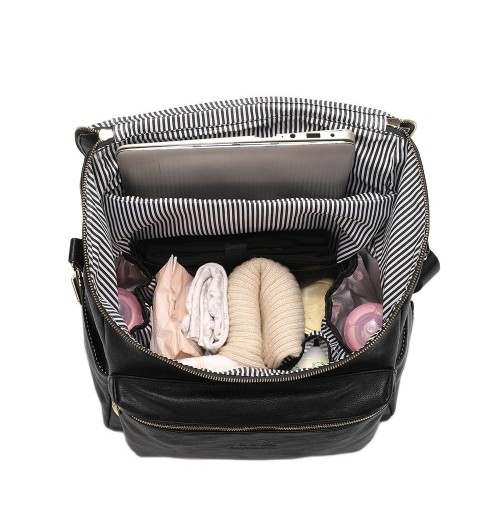 Black Faux Leather Diaper Backpack